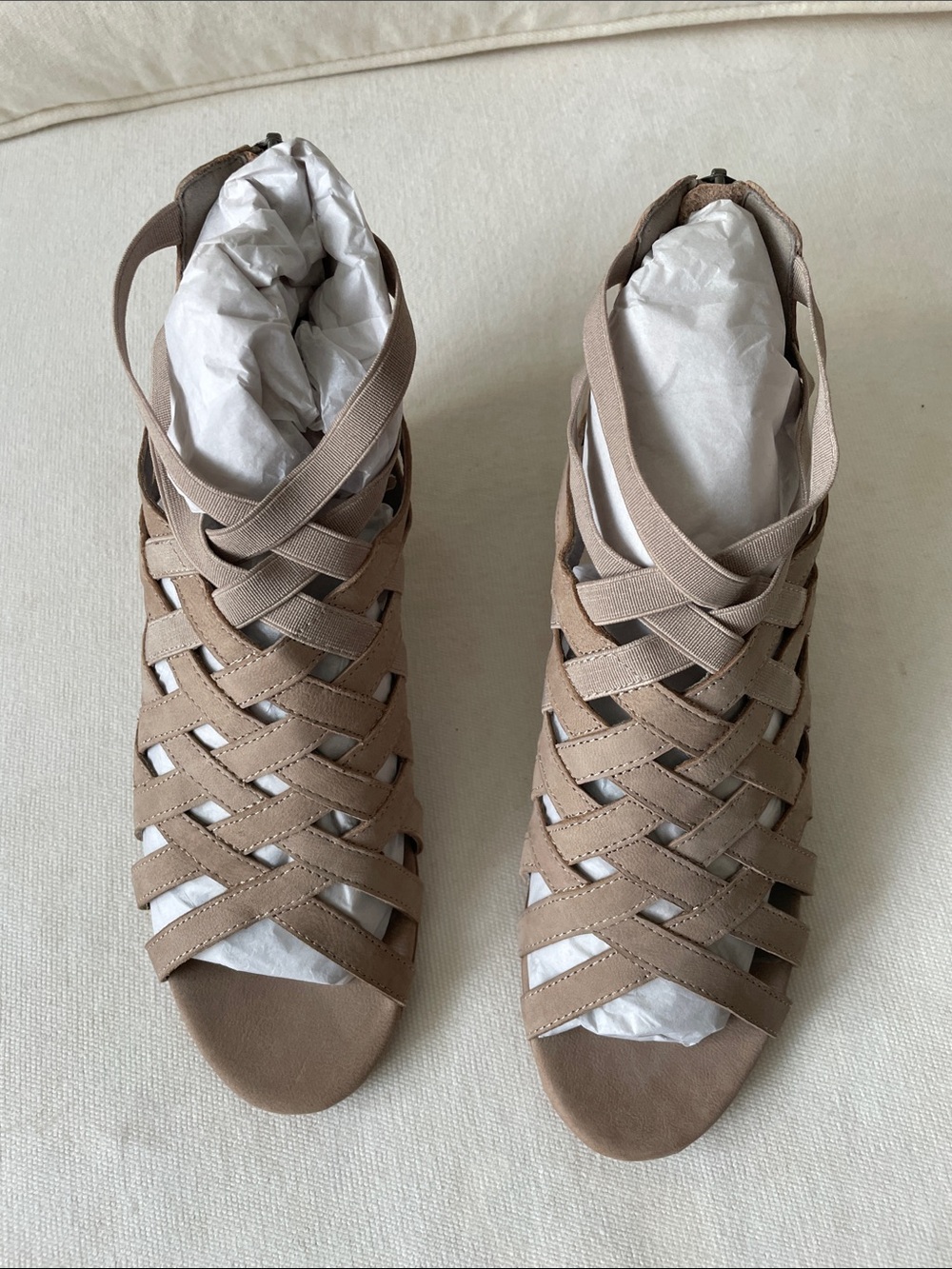 Eileen Fisher Woven Taupe Open-Toe Ankle-Strap Sandals